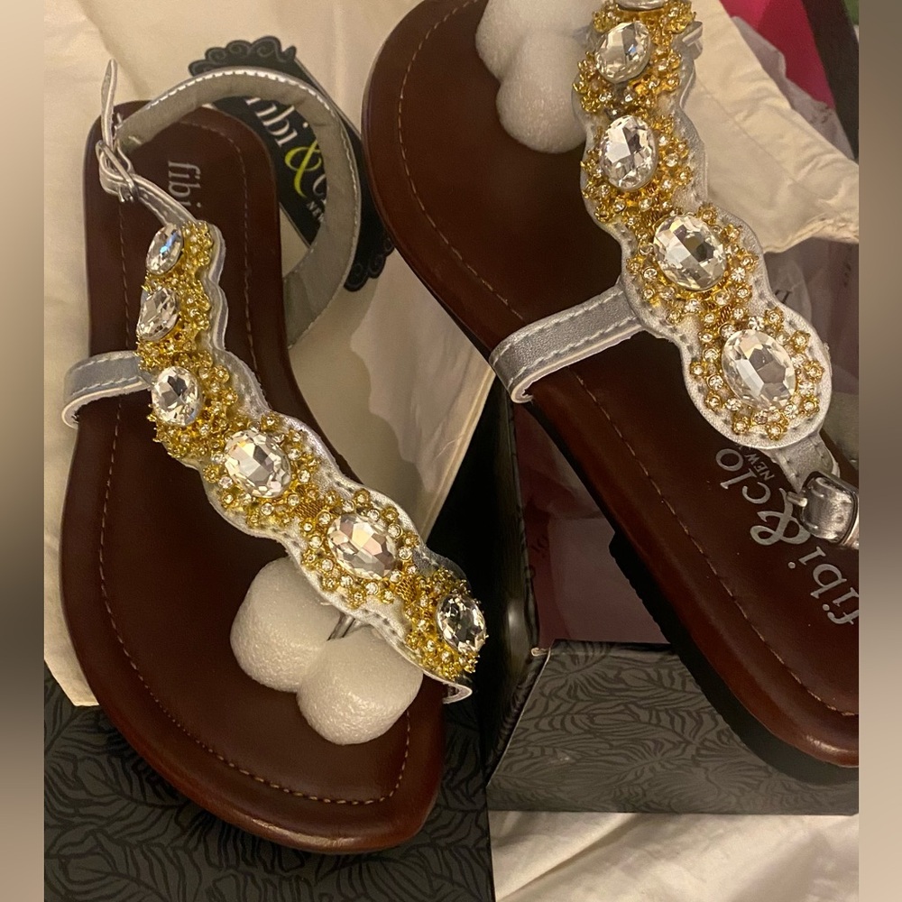 Women’s Size 7 Elegant Gold and Silver Embellished Sandals